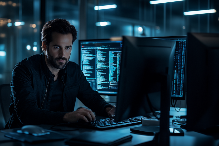 un homme qui regarde son écran pour identifier des cyberattaques